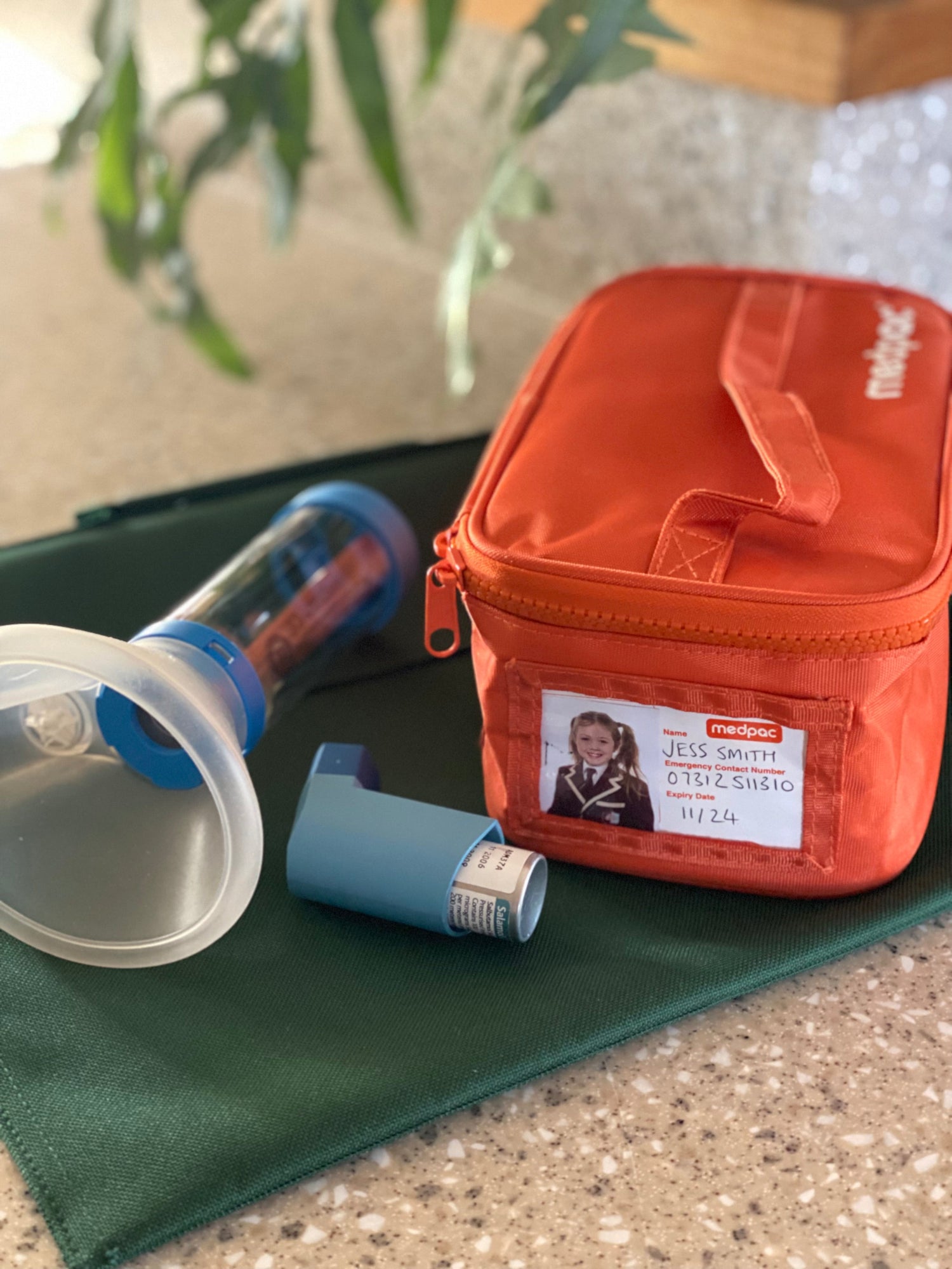 inhaler storage bag bright orange zip bag
