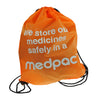 medpac drawstring bag front view with "we store our medicines safely in a medpac" print